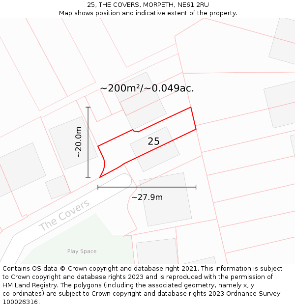 25, THE COVERS, MORPETH, NE61 2RU: Plot and title map