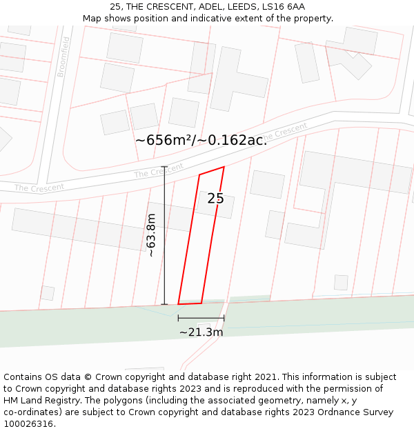 25, THE CRESCENT, ADEL, LEEDS, LS16 6AA: Plot and title map