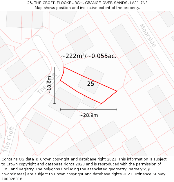 25, THE CROFT, FLOOKBURGH, GRANGE-OVER-SANDS, LA11 7NF: Plot and title map