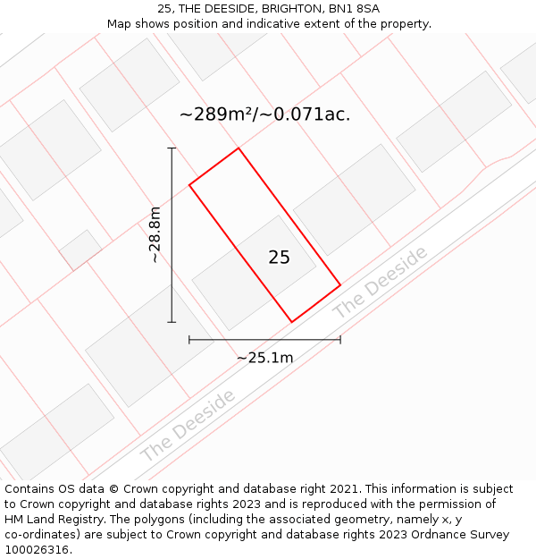 25, THE DEESIDE, BRIGHTON, BN1 8SA: Plot and title map