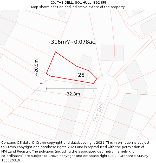 25, THE DELL, SOLIHULL, B92 8RJ: Plot and title map