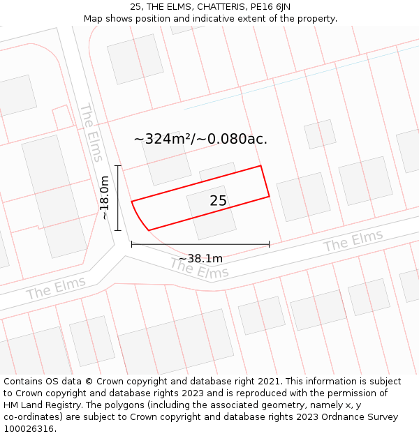 25, THE ELMS, CHATTERIS, PE16 6JN: Plot and title map