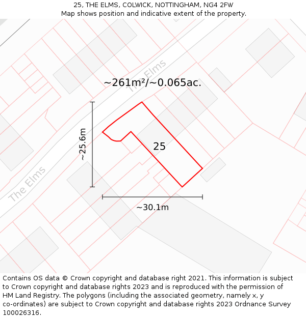 25, THE ELMS, COLWICK, NOTTINGHAM, NG4 2FW: Plot and title map