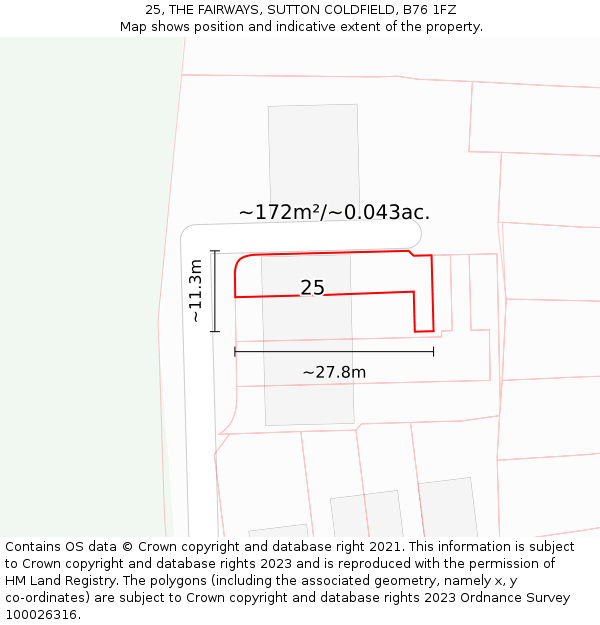 25, THE FAIRWAYS, SUTTON COLDFIELD, B76 1FZ: Plot and title map