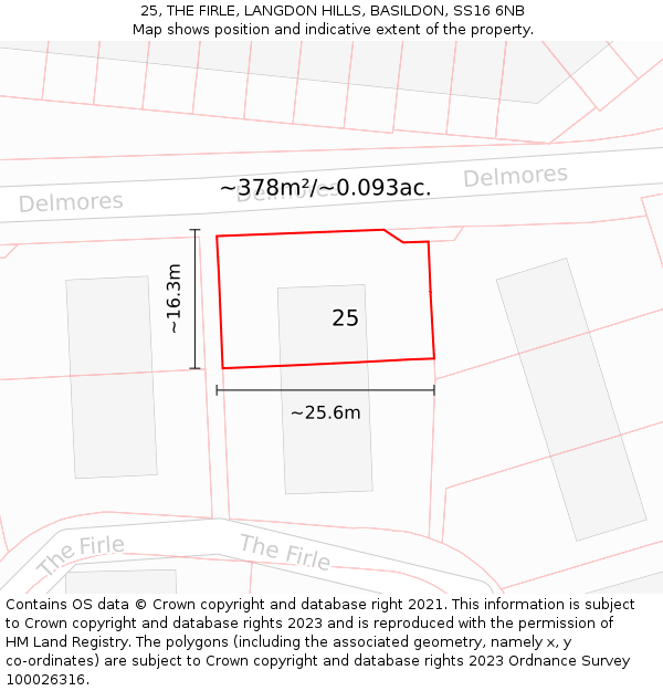 25, THE FIRLE, LANGDON HILLS, BASILDON, SS16 6NB: Plot and title map