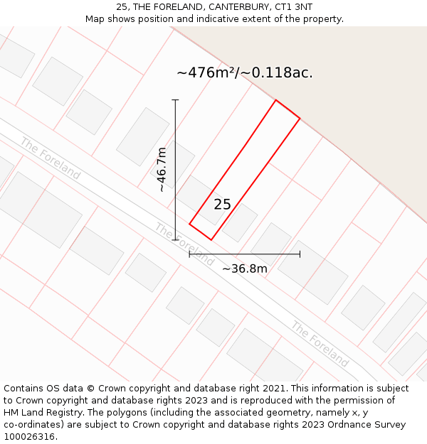 25, THE FORELAND, CANTERBURY, CT1 3NT: Plot and title map