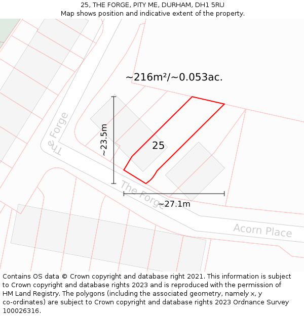 25, THE FORGE, PITY ME, DURHAM, DH1 5RU: Plot and title map