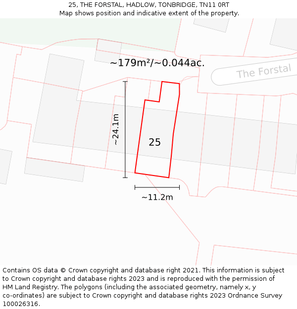 25, THE FORSTAL, HADLOW, TONBRIDGE, TN11 0RT: Plot and title map