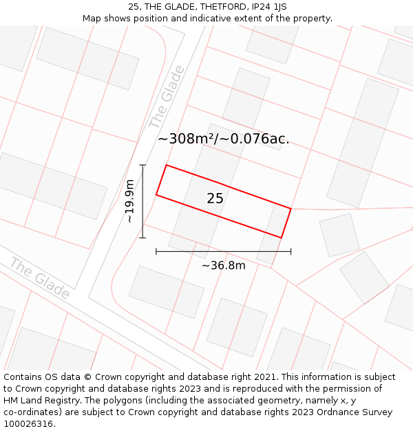 25, THE GLADE, THETFORD, IP24 1JS: Plot and title map