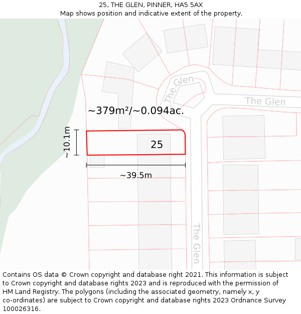 25, THE GLEN, PINNER, HA5 5AX: Plot and title map