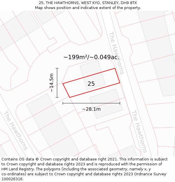 25, THE HAWTHORNS, WEST KYO, STANLEY, DH9 8TX: Plot and title map