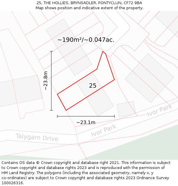 25, THE HOLLIES, BRYNSADLER, PONTYCLUN, CF72 9BA: Plot and title map