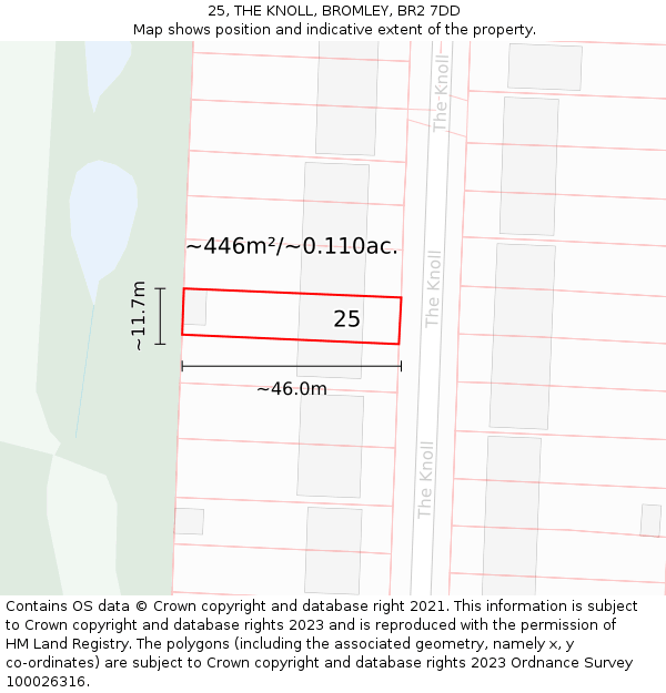 25, THE KNOLL, BROMLEY, BR2 7DD: Plot and title map