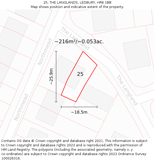 25, THE LANGLANDS, LEDBURY, HR8 1BB: Plot and title map