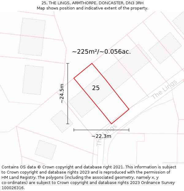 25, THE LINGS, ARMTHORPE, DONCASTER, DN3 3RH: Plot and title map