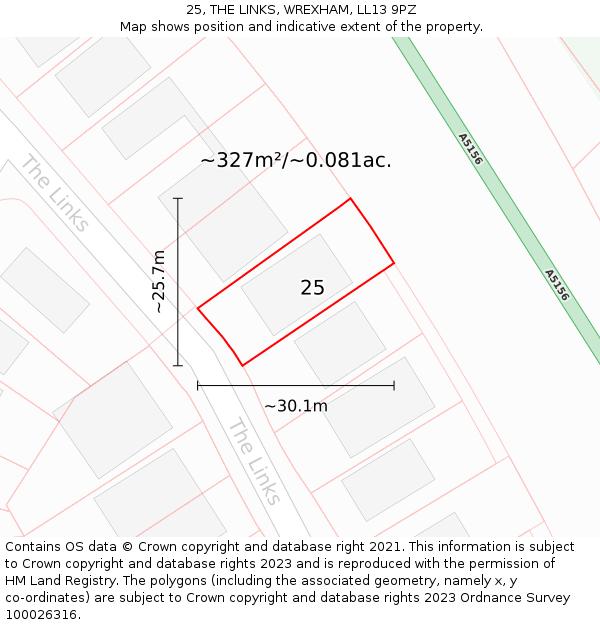 25, THE LINKS, WREXHAM, LL13 9PZ: Plot and title map