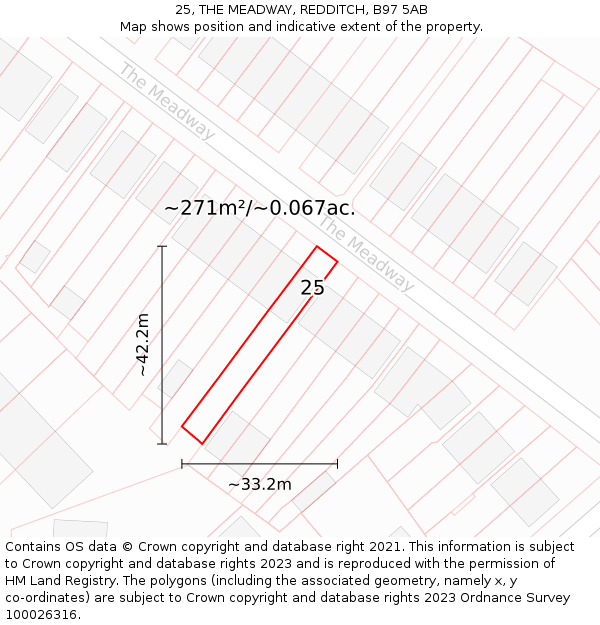 25, THE MEADWAY, REDDITCH, B97 5AB: Plot and title map