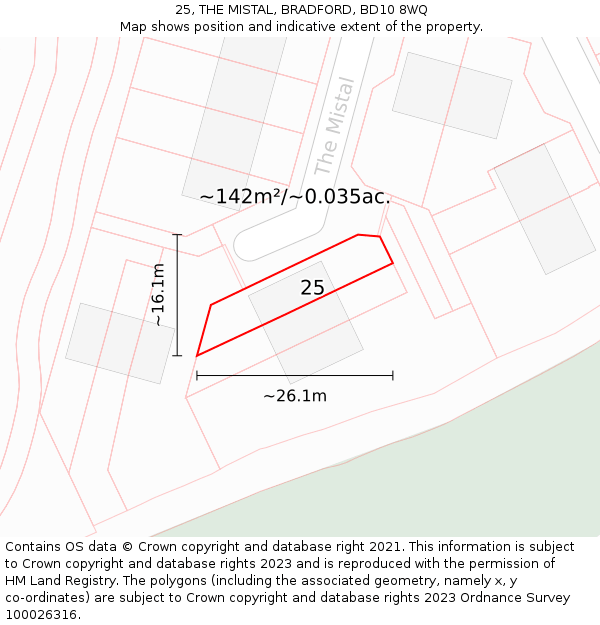 25, THE MISTAL, BRADFORD, BD10 8WQ: Plot and title map