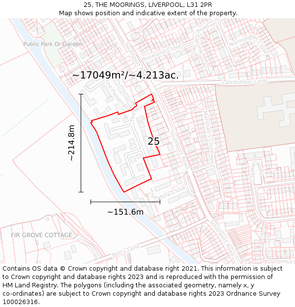 25, THE MOORINGS, LIVERPOOL, L31 2PR: Plot and title map
