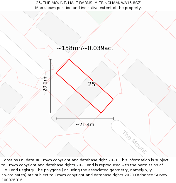 25, THE MOUNT, HALE BARNS, ALTRINCHAM, WA15 8SZ: Plot and title map