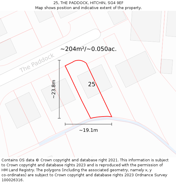 25, THE PADDOCK, HITCHIN, SG4 9EF: Plot and title map