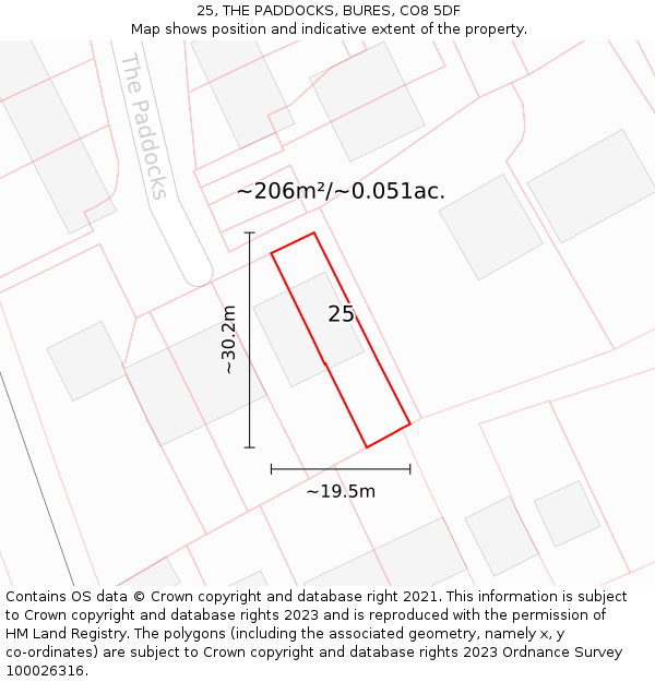 25, THE PADDOCKS, BURES, CO8 5DF: Plot and title map