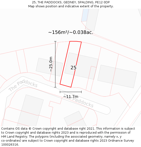 25, THE PADDOCKS, GEDNEY, SPALDING, PE12 0DP: Plot and title map