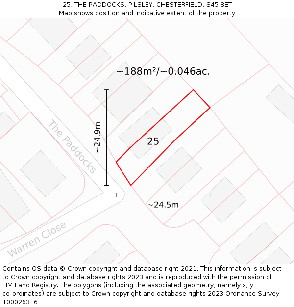 25, THE PADDOCKS, PILSLEY, CHESTERFIELD, S45 8ET: Plot and title map