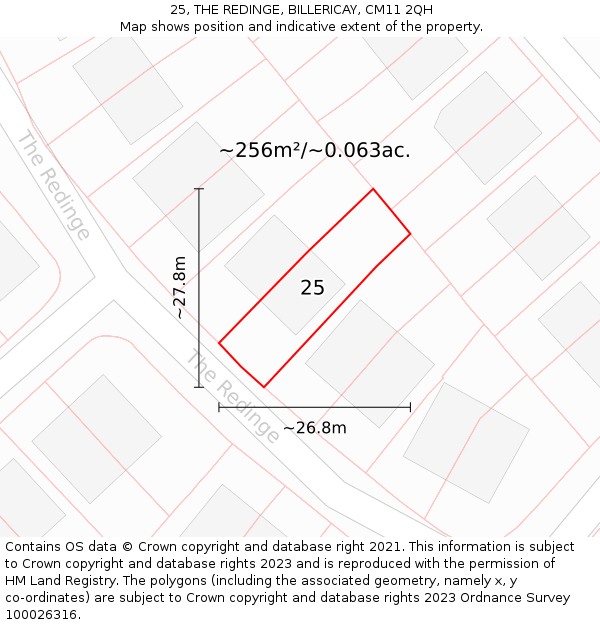 25, THE REDINGE, BILLERICAY, CM11 2QH: Plot and title map