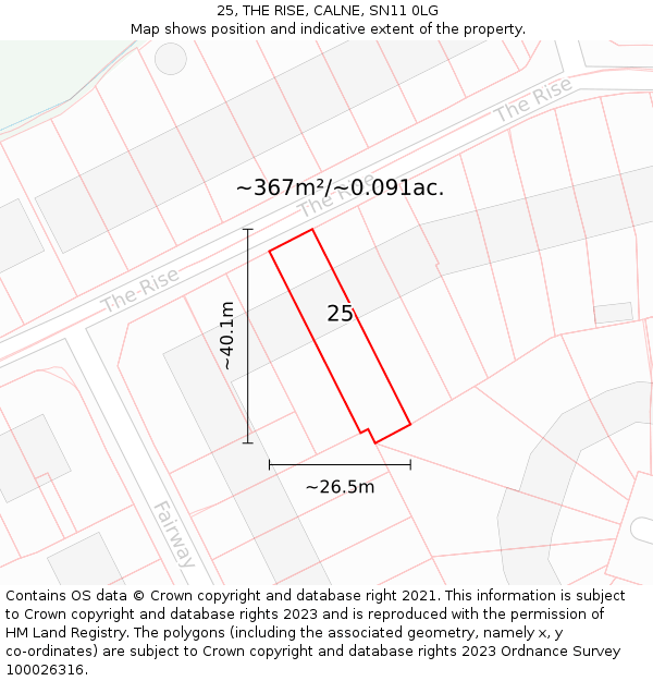 25, THE RISE, CALNE, SN11 0LG: Plot and title map