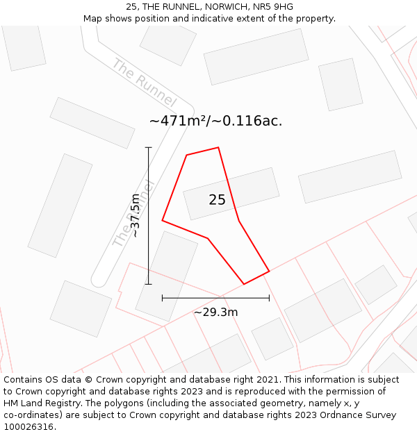 25, THE RUNNEL, NORWICH, NR5 9HG: Plot and title map