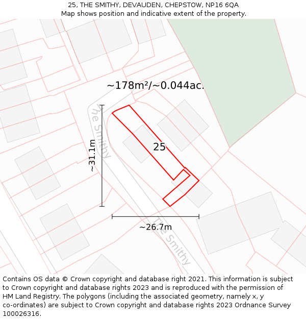 25, THE SMITHY, DEVAUDEN, CHEPSTOW, NP16 6QA: Plot and title map