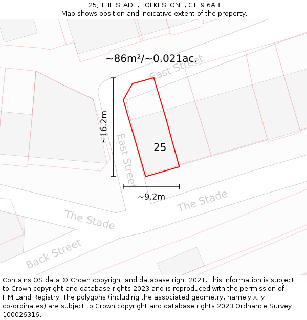 25, THE STADE, FOLKESTONE, CT19 6AB: Plot and title map