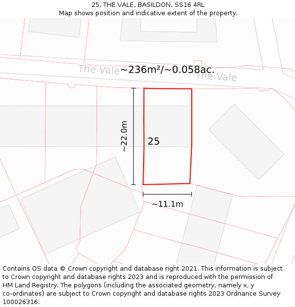 25, THE VALE, BASILDON, SS16 4RL: Plot and title map