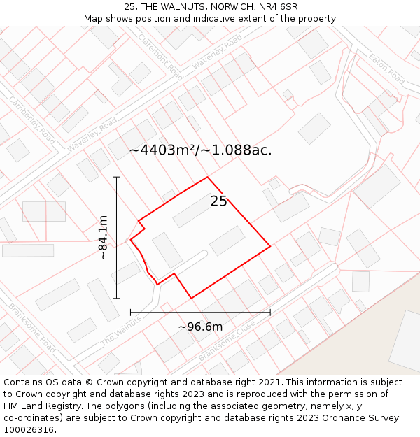 25, THE WALNUTS, NORWICH, NR4 6SR: Plot and title map