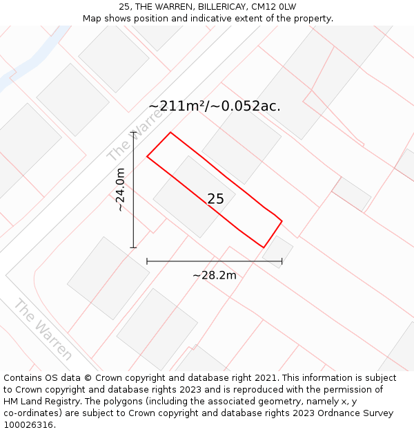 25, THE WARREN, BILLERICAY, CM12 0LW: Plot and title map