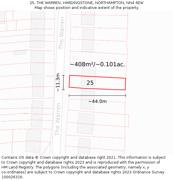 25, THE WARREN, HARDINGSTONE, NORTHAMPTON, NN4 6EW: Plot and title map
