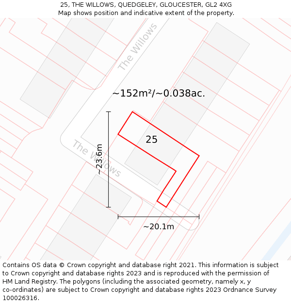 25, THE WILLOWS, QUEDGELEY, GLOUCESTER, GL2 4XG: Plot and title map