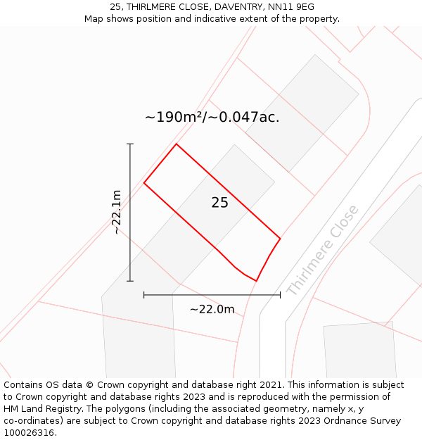 25, THIRLMERE CLOSE, DAVENTRY, NN11 9EG: Plot and title map