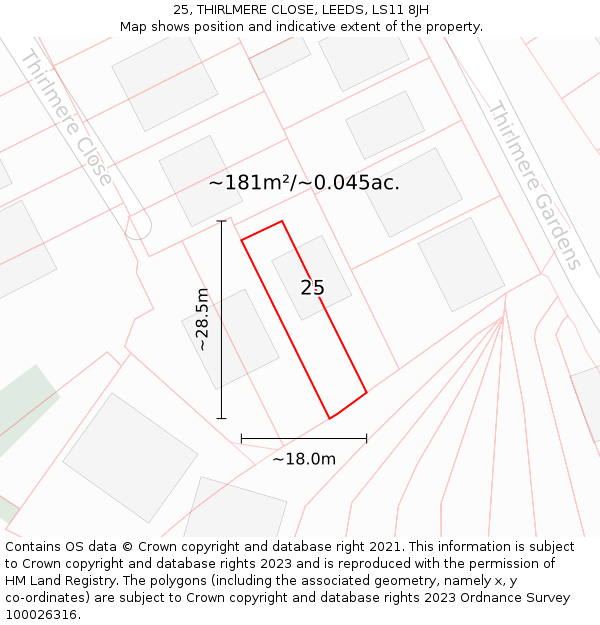 25, THIRLMERE CLOSE, LEEDS, LS11 8JH: Plot and title map