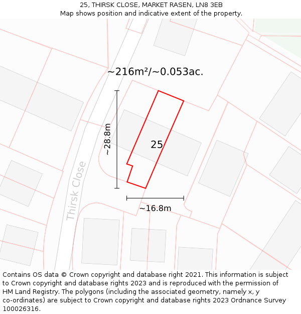 25, THIRSK CLOSE, MARKET RASEN, LN8 3EB: Plot and title map
