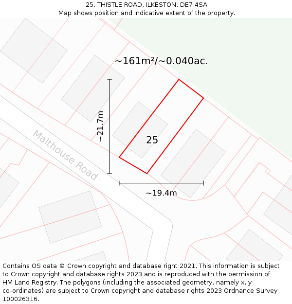 25, THISTLE ROAD, ILKESTON, DE7 4SA: Plot and title map