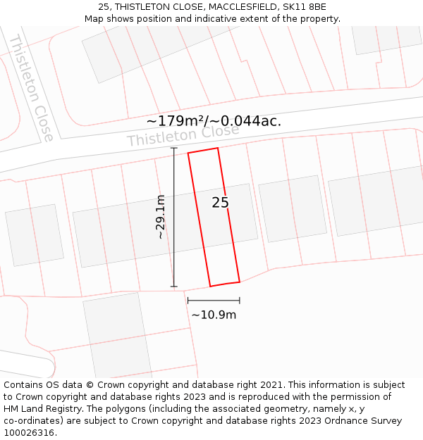 25, THISTLETON CLOSE, MACCLESFIELD, SK11 8BE: Plot and title map