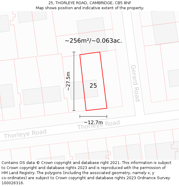 25, THORLEYE ROAD, CAMBRIDGE, CB5 8NF: Plot and title map