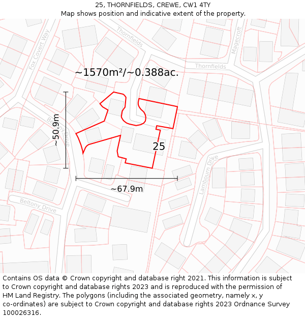 25, THORNFIELDS, CREWE, CW1 4TY: Plot and title map