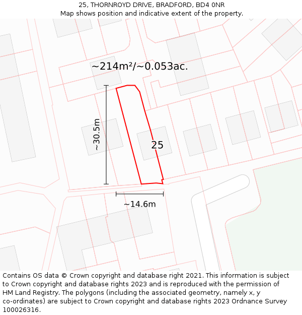 25, THORNROYD DRIVE, BRADFORD, BD4 0NR: Plot and title map