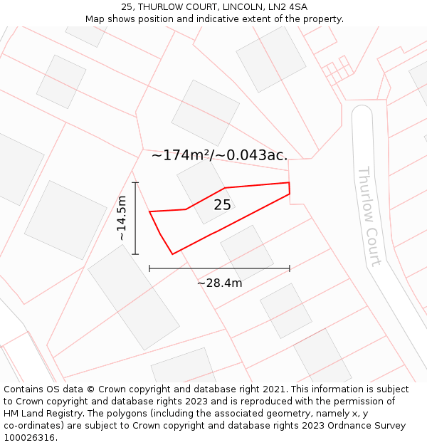 25, THURLOW COURT, LINCOLN, LN2 4SA: Plot and title map