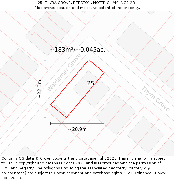 25, THYRA GROVE, BEESTON, NOTTINGHAM, NG9 2BL: Plot and title map