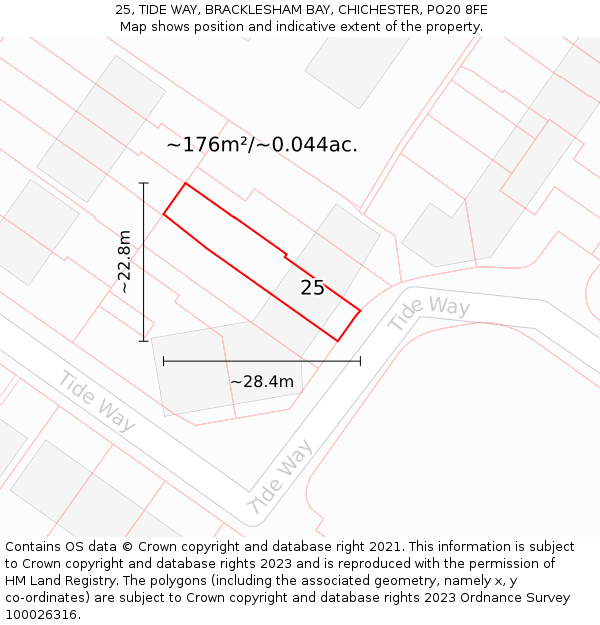 25, TIDE WAY, BRACKLESHAM BAY, CHICHESTER, PO20 8FE: Plot and title map