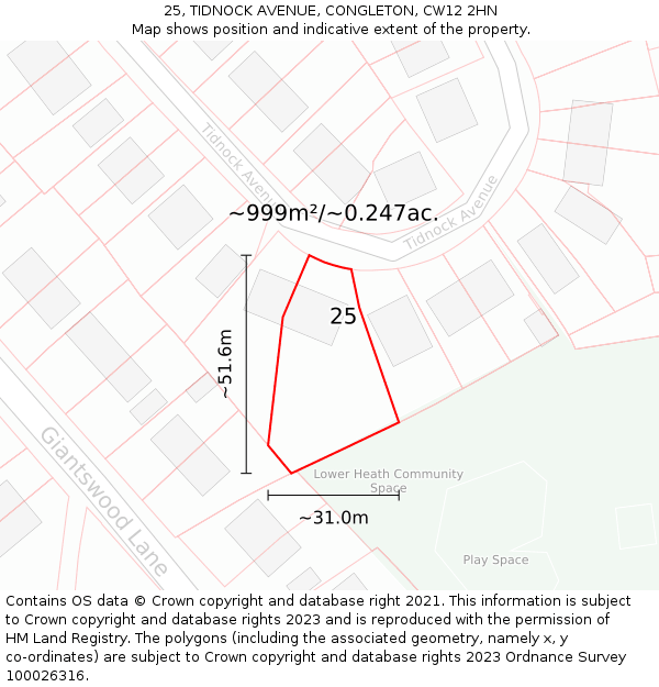 25, TIDNOCK AVENUE, CONGLETON, CW12 2HN: Plot and title map